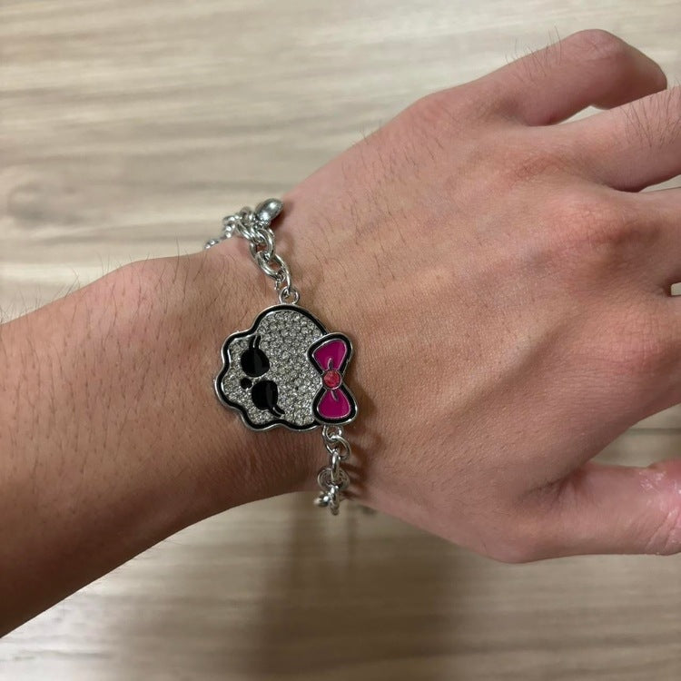 0260 - Rhinestone Skull Heart Charms Bracelet