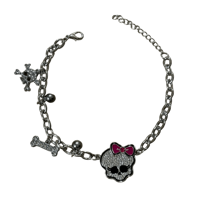 0260 - Rhinestone Skull Heart Charms Bracelet