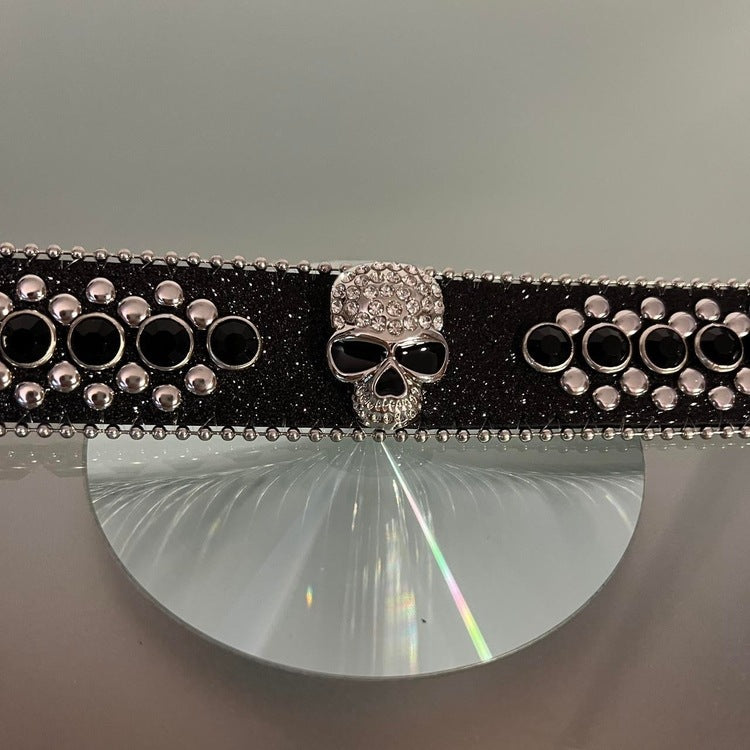 0039 - 2-Tone Rhinestone Skull Belt