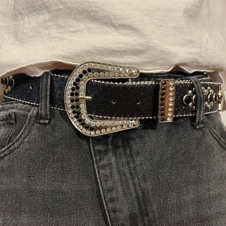 0039 - 2-Tone Rhinestone Skull Belt