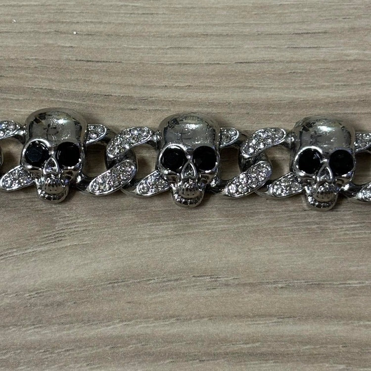 0161 - Rhinestone Cuban Skull Bracelet