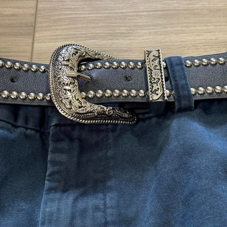 0062 - Studded Floral Buckle Belt