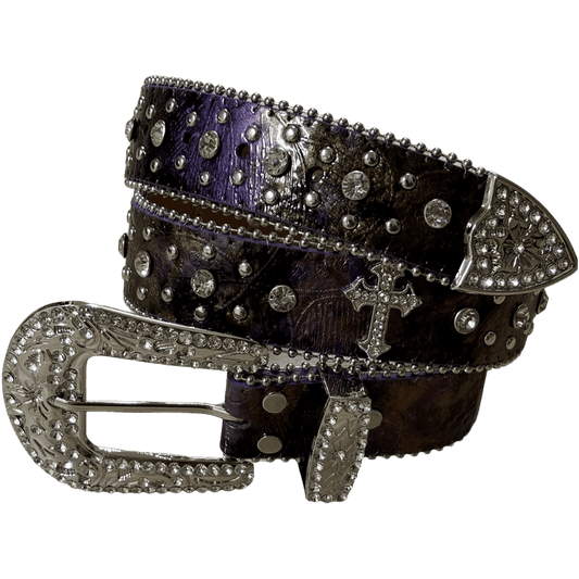 0021 - Purple Indigo Rhinestone Cross Belt