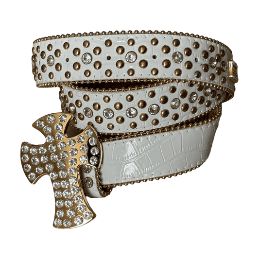 0006 - Rhinestone Cross Buckle Belt (White Gold)