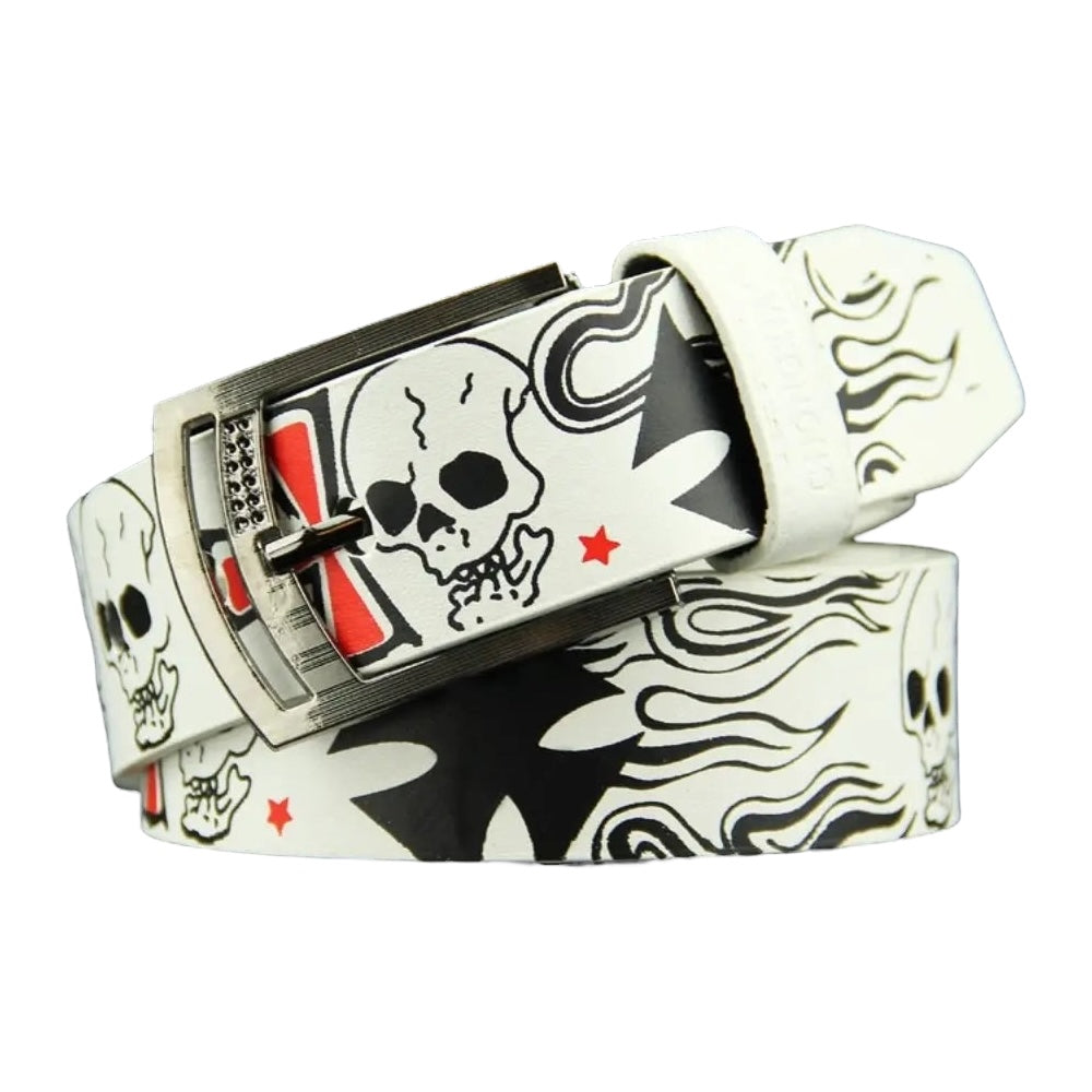 Skull Flame Cross Print Belt