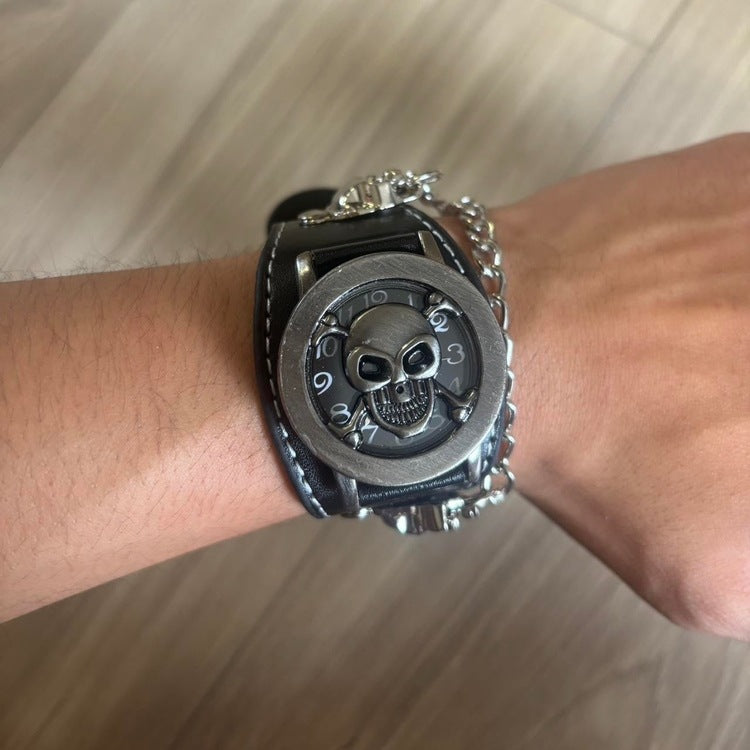 0058 - Skull Leather Flip Watch