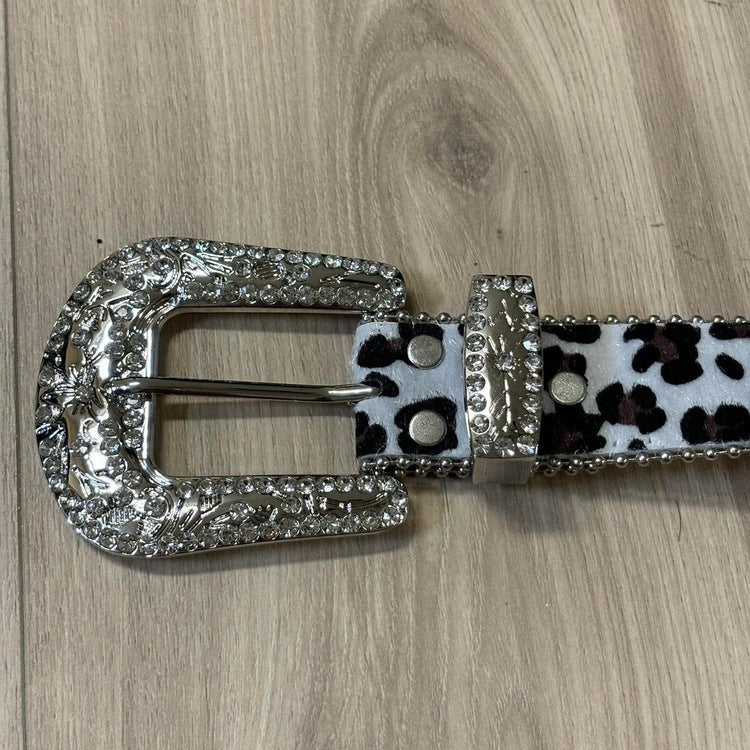 0351 - Snow Leopard Rhinestone Belt