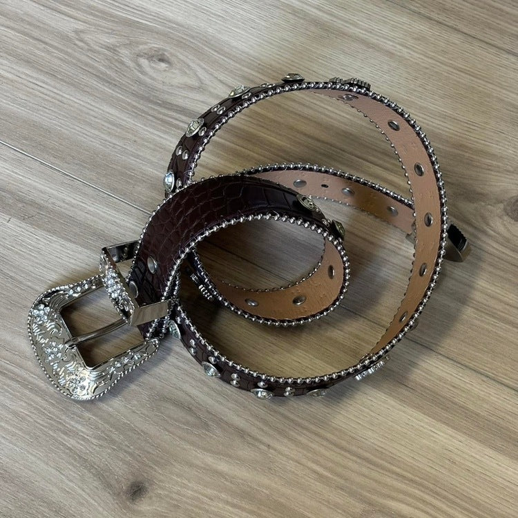 0073 - Brown Rhinestone Cross Belt