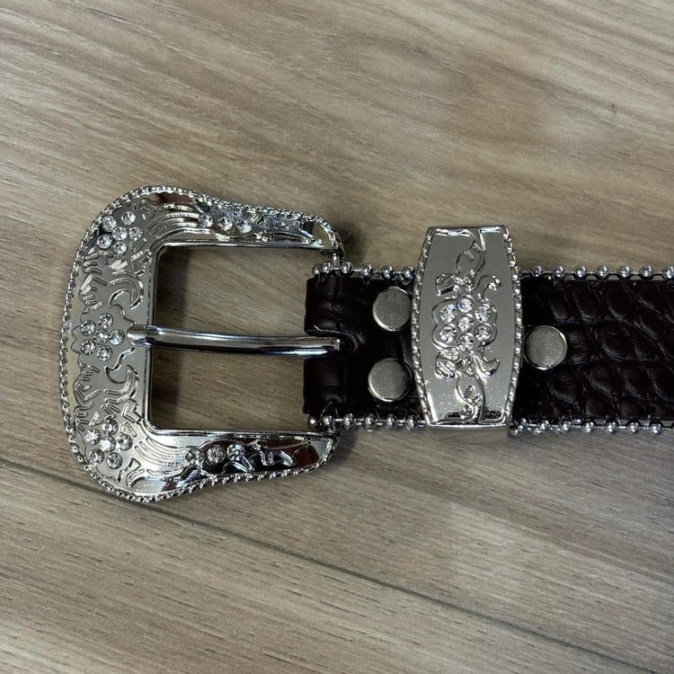 0073 - Brown Rhinestone Cross Belt