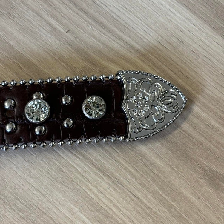 0073 - Brown Rhinestone Cross Belt