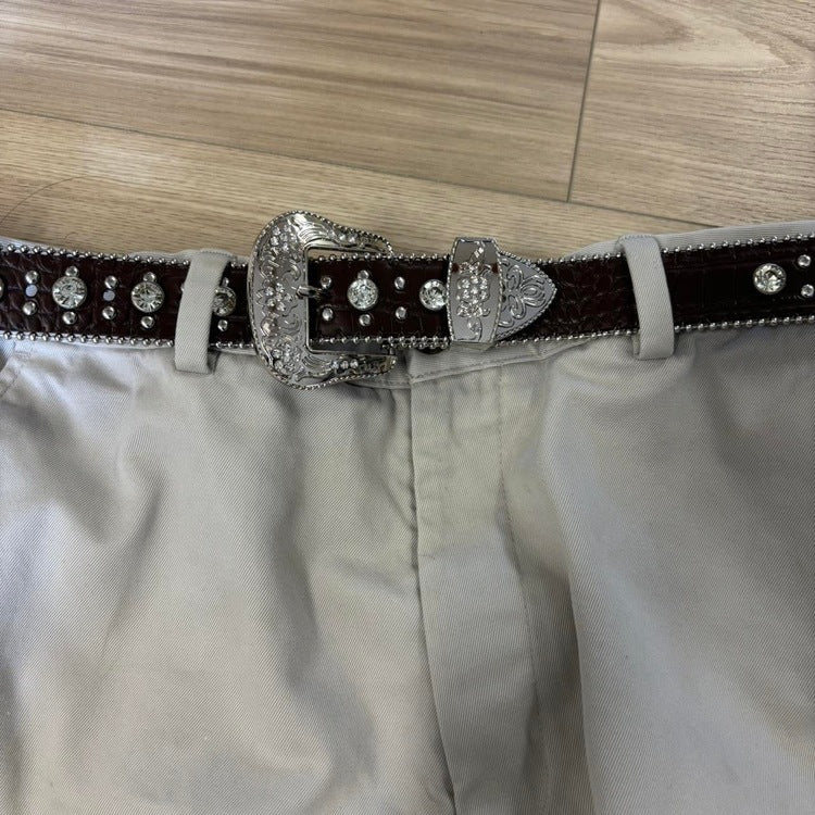 0073 - Brown Rhinestone Cross Belt