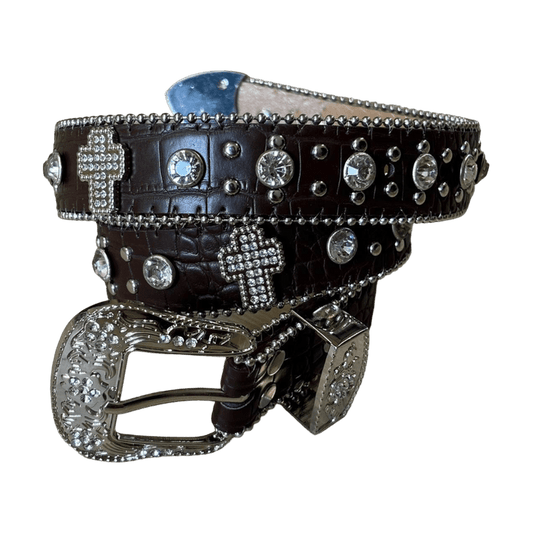 0073 - Brown Rhinestone Cross Belt