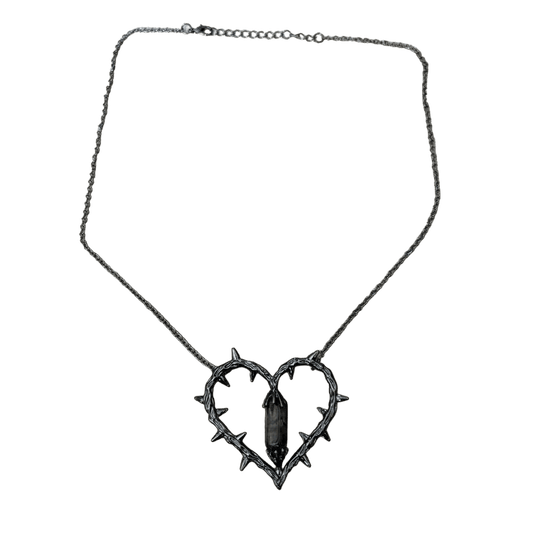 0284 - Dark Barbed Crystal Heart Necklace