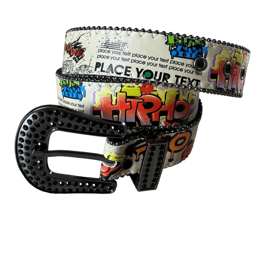 0003 - Rhinestone Buckle Graffiti Belt