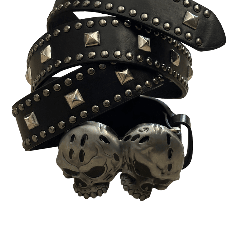 0007 - Double Skull Studded Buckle Belt