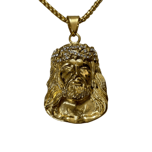 0295 - Golden Rhinestone Jesus Pendant