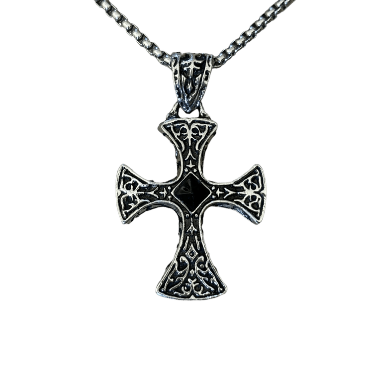 0286 - Aztec Black Crystal Cross Necklace