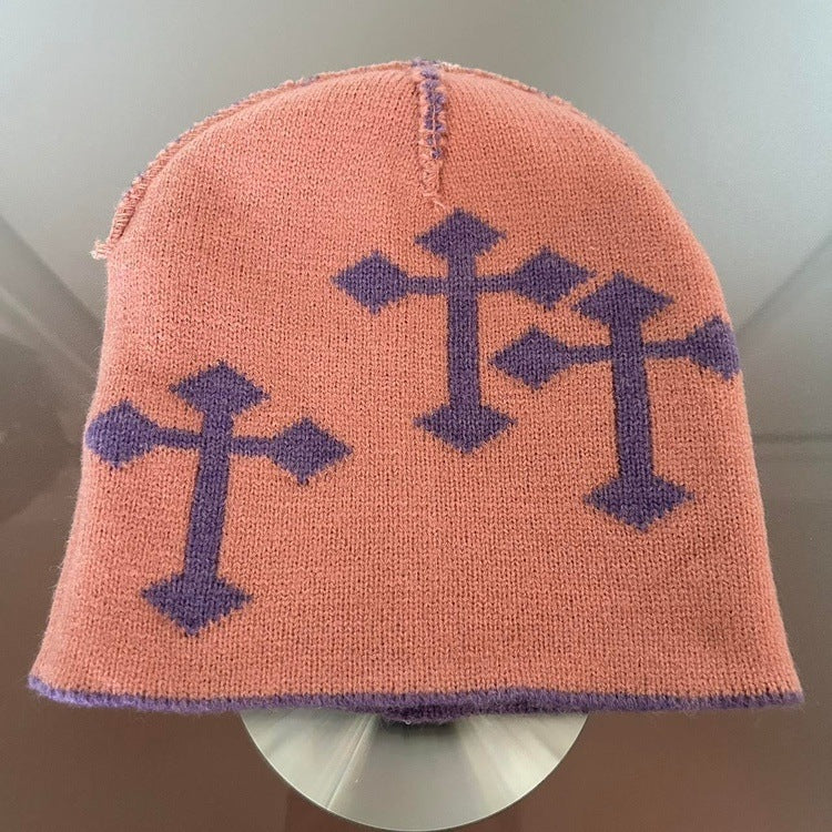 0086 - Gothic Cross Beanie (purple lavender)