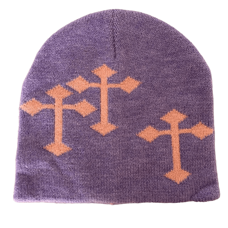 0086 - Gothic Cross Beanie (purple lavender)