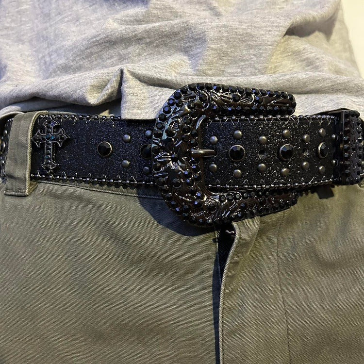 0045 - Y2K Cross Rhinestone Belt (black)