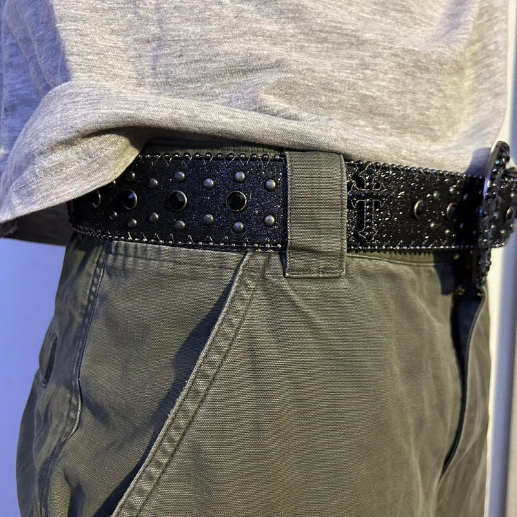 0045 - Y2K Cross Rhinestone Belt (black)