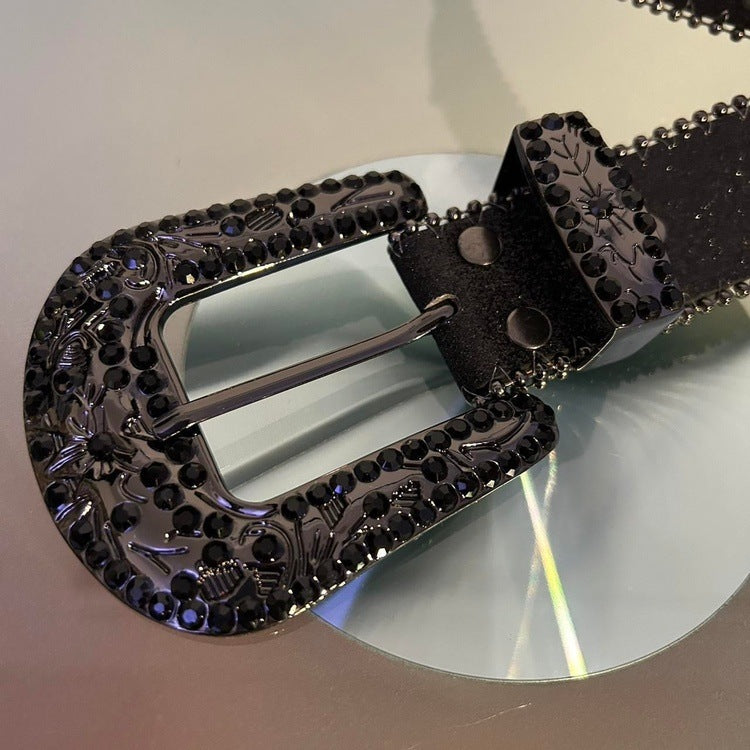 0045 - Y2K Cross Rhinestone Belt (black)