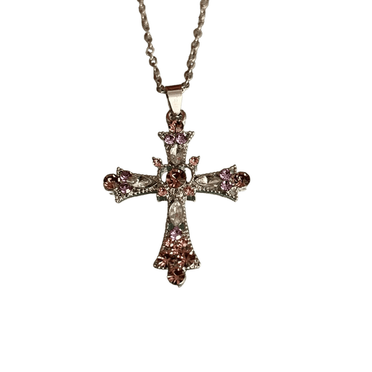 0160 - Y2K Multicolor Rhinestone Cross Necklace