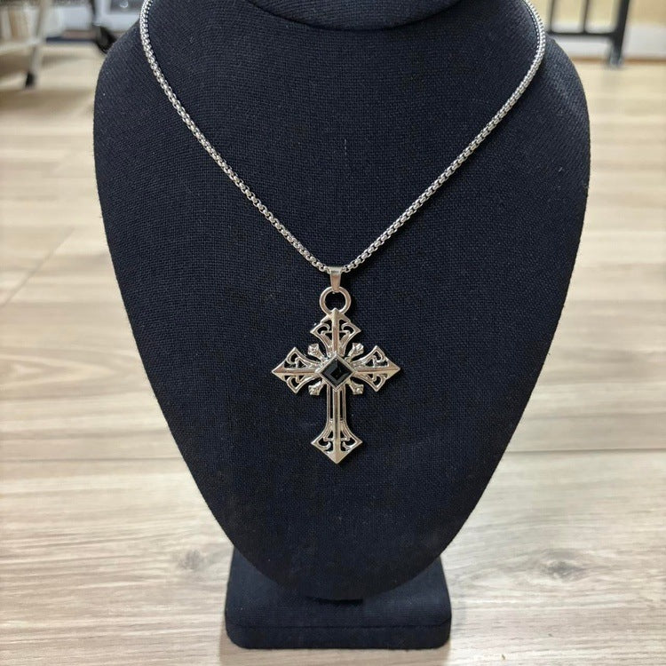 0249 - Black Ore Cross Necklace