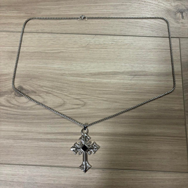 0249 - Black Ore Cross Necklace