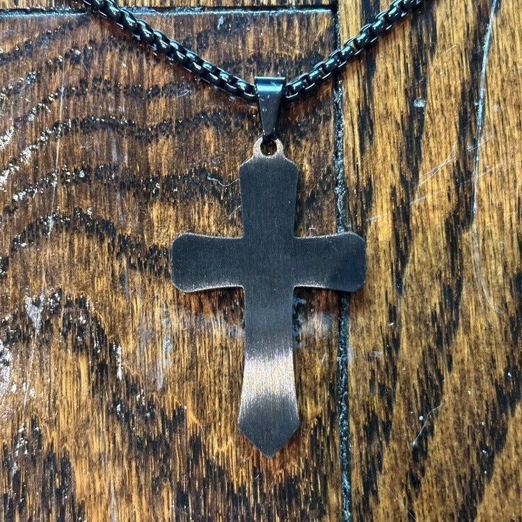 0208 - Flame Engraved Cross Necklace