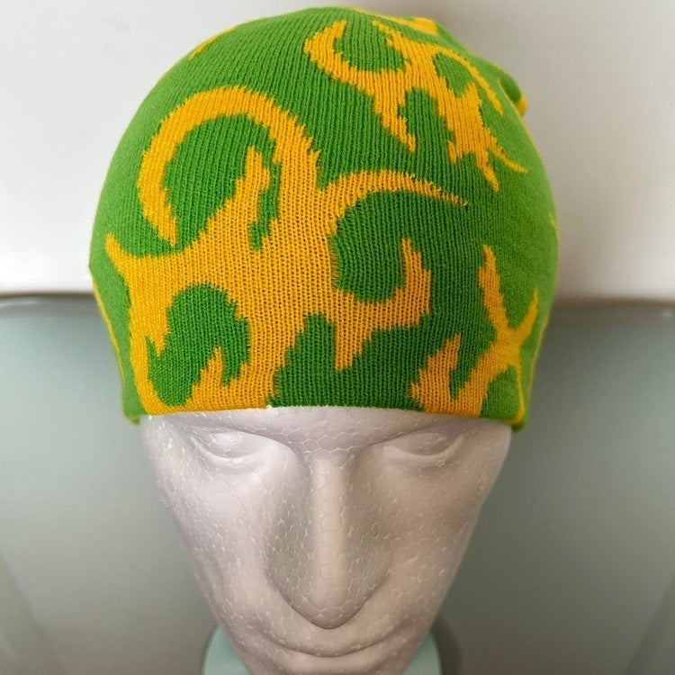 0108 - Y2K Fire Beanie (green + yellow)