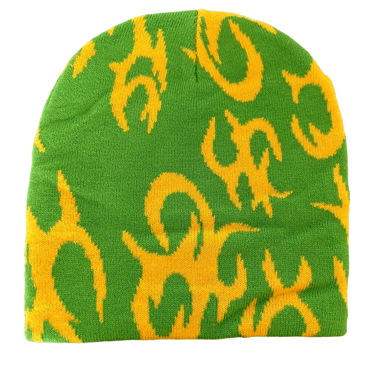 0108 - Y2K Fire Beanie (green + yellow)