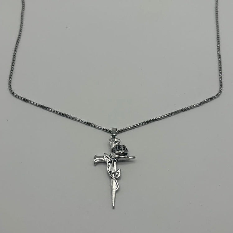 0183 - Rose Cross Necklace