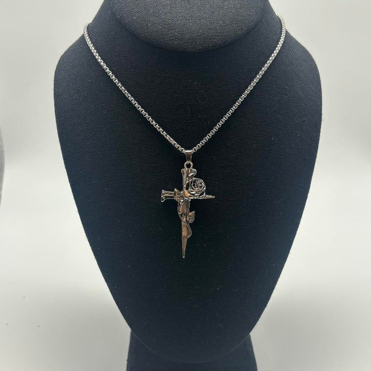 0183 - Rose Cross Necklace