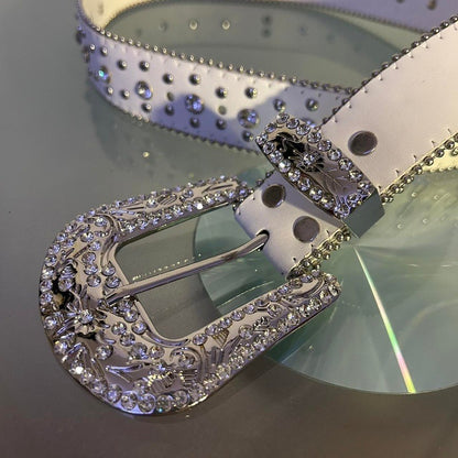 0044 - Y2K Cross Rhinestone Belt (white)