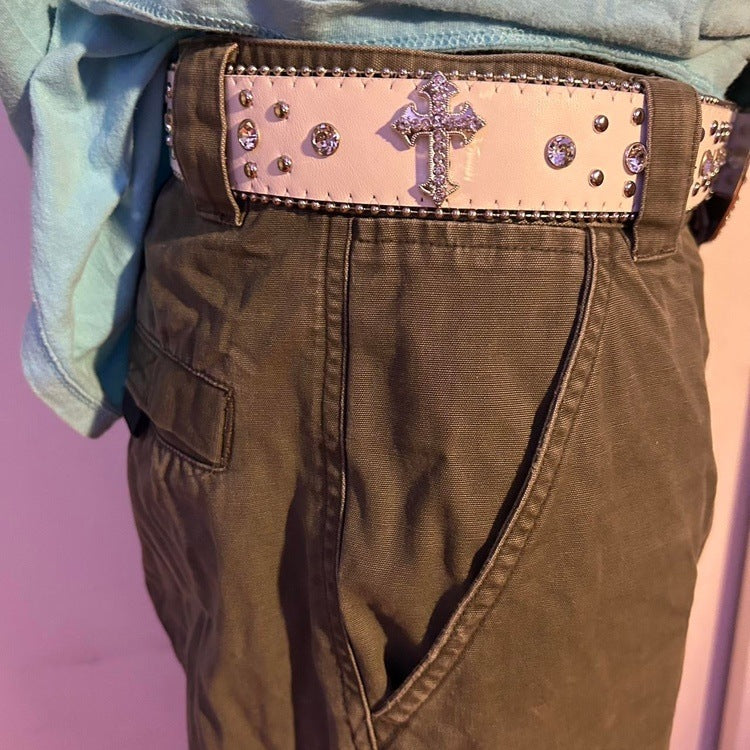 0044 - Y2K Cross Rhinestone Belt (white)