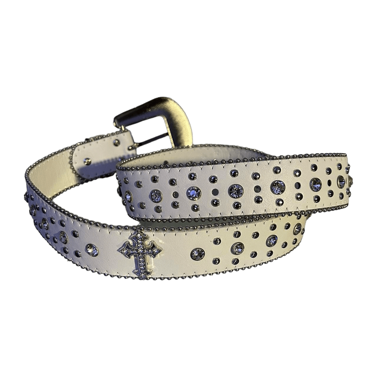 0044 - Y2K Cross Rhinestone Belt (white)