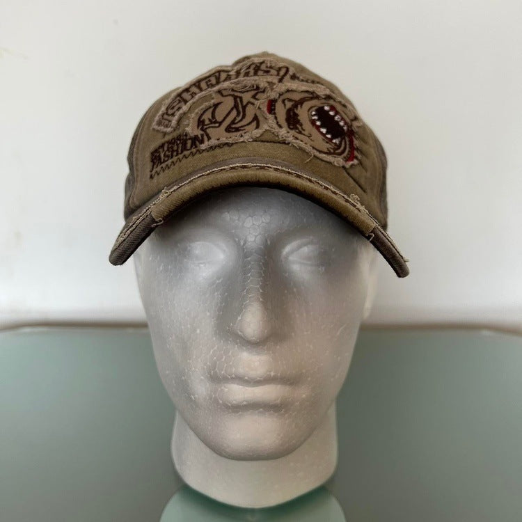 0116 - Distressed Shark Hat (brown+khaki)