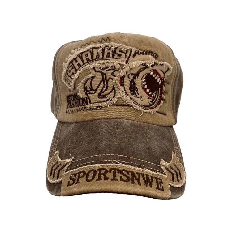 0116 - Distressed Shark Hat (brown+khaki)