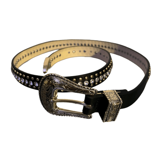 0040 - Y2K Buckle Rhinestone Belt (black+gold)