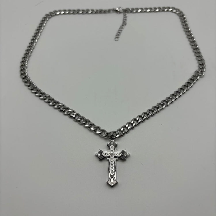 0279 - 3D Rhinestone Cuban Cross Necklace