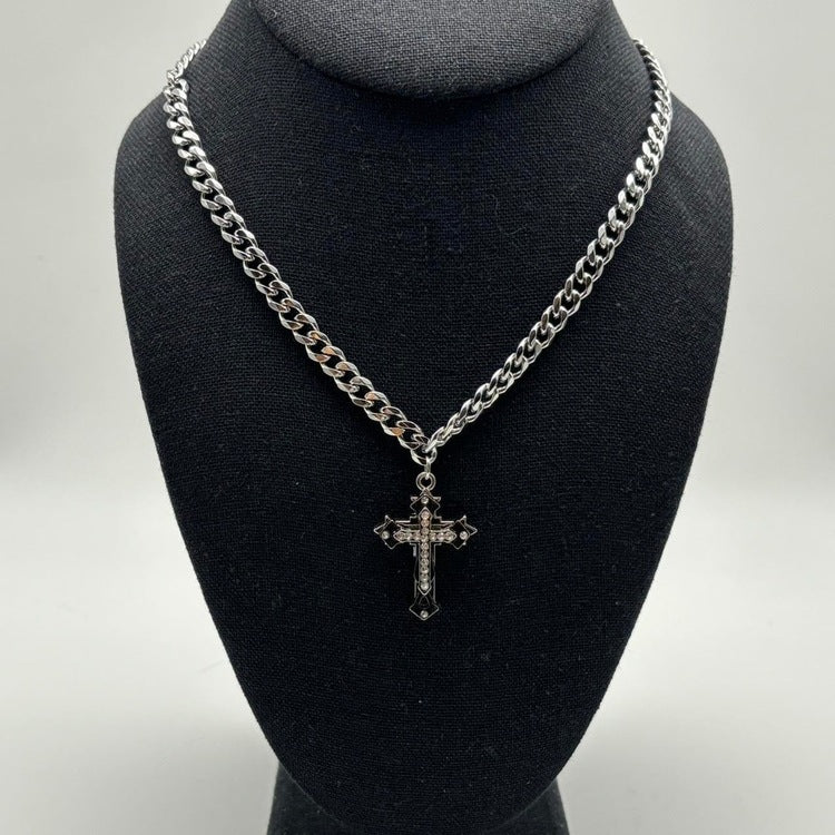 0279 - 3D Rhinestone Cuban Cross Necklace