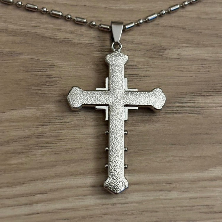 0303 - Mecha Diamond Cross Necklace (Silver)