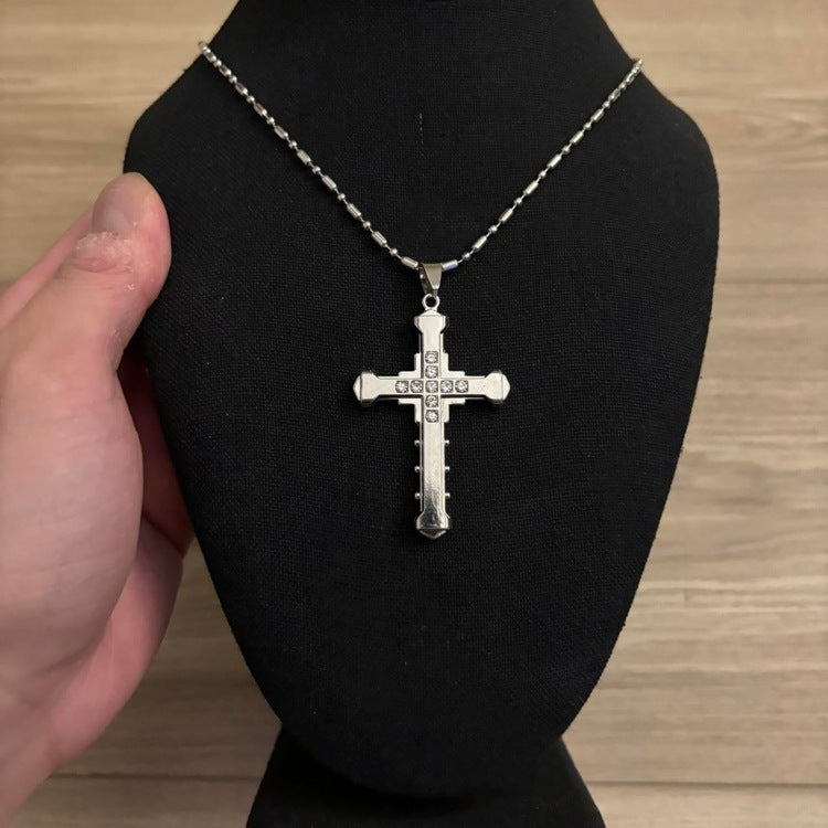 0303 - Mecha Diamond Cross Necklace (Silver)