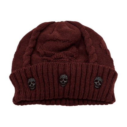 0492 - Skull Knitted Beanie (burgundy)