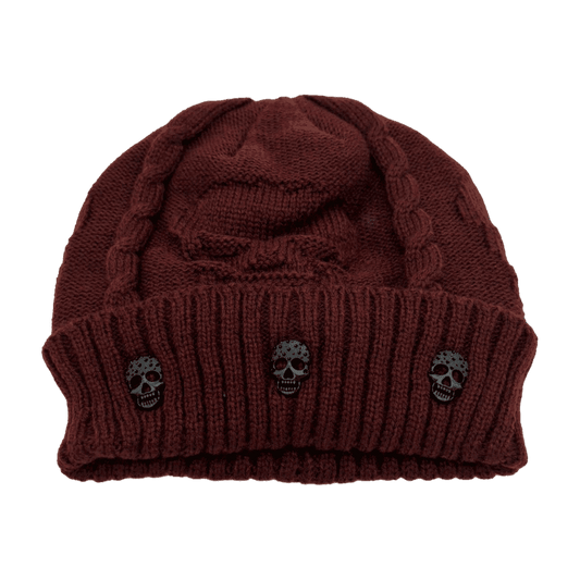 0492 - Skull Knitted Beanie (burgundy)