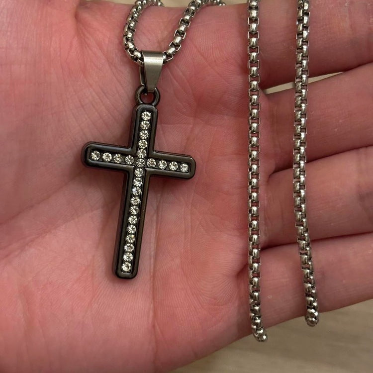 0300 - Inlaid Cross Necklace (gunmetal)