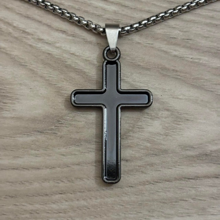 0300 - Inlaid Cross Necklace (gunmetal)