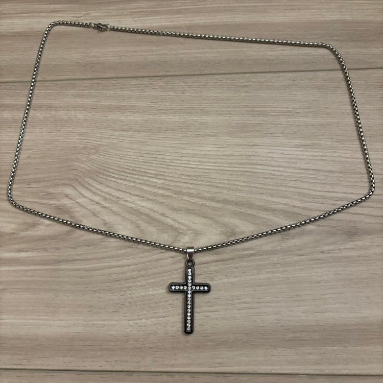 0300 - Inlaid Cross Necklace (gunmetal)