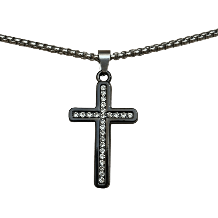 0300 - Inlaid Cross Necklace (gunmetal)